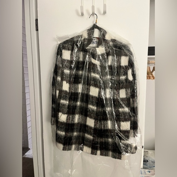 Banana Republic Italian fabric wool blend cost women size small plaid red gray - Picture 2 of 16